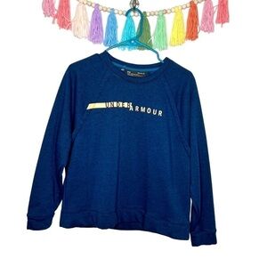 Under Armor Navy Blue Coral Graphic Logo Pullover Crewneck Sweatshirt Medium